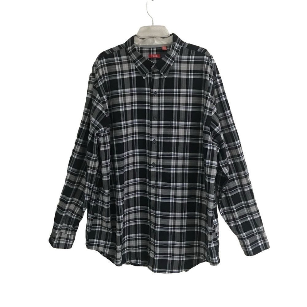 Izod long sleeve black plaid button-down shirt 2XL‎